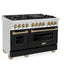 ZLINE Autograph Edition 48 in. 6.0 cu. ft. Legacy Dual Fuel Range with 7 Burner Gas Cooktop and 2 Electric Ovens in Stainless Steel with Black Matte Doors and Champagne Bronze Accents (RAZ-BLM-48-CB)