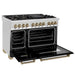 ZLINE Autograph Edition 48 in. 6.0 cu. ft. Legacy Dual Fuel Range with 7 Burner Gas Cooktop and 2 Electric Ovens in Stainless Steel with Black Matte Doors and Champagne Bronze Accents (RAZ-BLM-48-CB)