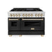 ZLINE Autograph Edition 48 in. 6.0 cu. ft. Legacy Dual Fuel Range with 7 Burner Gas Cooktop and 2 Electric Ovens in Stainless Steel with Black Matte Doors and Polished Gold Accents (RAZ-BLM-48-G)