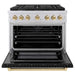 ZLINE Autograph Edition 36 in. 5.2 cu. ft. Paramount Gas Range with 6 Burner Cooktop and Convection Gas Oven in Stainless Steel with Black Matte Door and Polished Gold Accents (SGRZ-BLM-36-G)