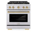 ZLINE Autograph Edition 30 in. 4.2 cu. ft. Paramount Dual Fuel Range with 4 Burner Gas Cooktop and Electric Convection Oven in Stainless Steel with Champagne Bronze Accents (SDRZ-30-CB)