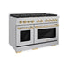 ZLINE Autograph Edition 48 in. 6.7 cu. ft. Paramount Double Oven Dual Fuel Range with 8 Burner Gas Cooktop in Stainless Steel and Polished Gold Accents (SDRZ-48-G)