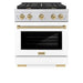 ZLINE Autograph Edition 30 in. 4.2 cu. ft. Paramount Dual Fuel Range with 4 Burner Gas Cooktop and Electric Convection Oven in Stainless Steel with White Matte Door and Champagne Bronze Accents (SDRZ-WM-30-CB)