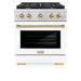 ZLINE Autograph Edition 30 in. 4.2 cu. ft. Paramount Dual Fuel Range with 4 Burner Gas Cooktop and Electric Convection Oven in Stainless Steel with White Matte Door and Polished Gold Accents (SDRZ-WM-30-G)