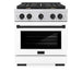 ZLINE Autograph Edition 30 in. 4.2 cu. ft. Paramount Dual Fuel Range with 4 Burner Gas Cooktop and Electric Convection Oven in Stainless Steel with White Matte Door and Matte Black Accents (SDRZ-WM-30-MB)