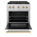 ZLINE Autograph Edition 30 in. 4.2 cu. ft. Paramount Gas Range with 4 Burner Cooktop and Convection Gas Oven in Stainless Steel with White Matte Door and Polished Gold Accents (SGRZ-WM-30-G)