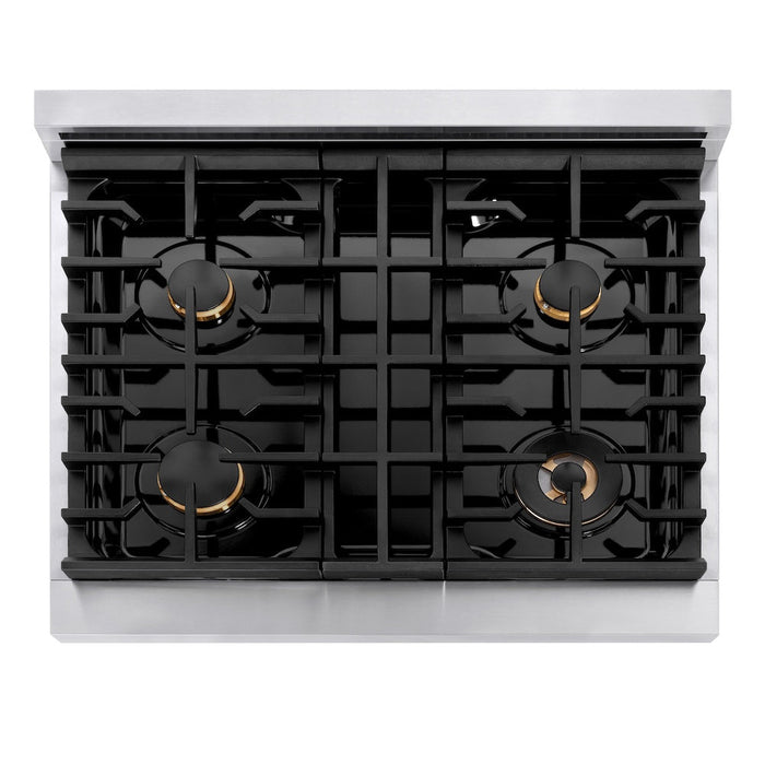 ZLINE Autograph Edition 30 in. 4.2 cu. ft. Paramount Gas Range with 4 Burner Cooktop and Convection Gas Oven in Stainless Steel with White Matte Door and Matte Black Accents (SGRZ-WM-30-MB)