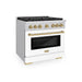 ZLINE Autograph Edition 36 in. 5.2 cu. ft. Paramount Dual Fuel Range with 6 Burner Gas Cooktop and Electric Convection Oven in Stainless Steel with White Matte Door and Champagne Bronze Accents (SDRZ-WM-36-CB)