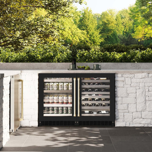 ZLINE Autograph Edition 24 in. Touchstone Dual Zone 44 Bottle Wine Cooler with Black Matte Glass Door and Champagne Bronze Handle (RWDOZ-BLM-24-CB)