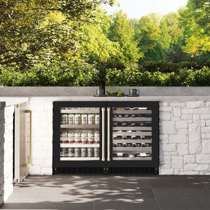 ZLINE Autograph Edition 24 in. Touchstone Dual Zone 44 Bottle Wine Cooler with Black Matte Glass Door and Champagne Bronze Handle (RWDOZ-BLM-24-CB)