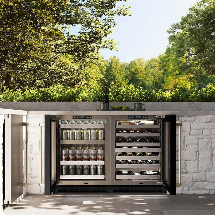 ZLINE Autograph Edition 24 in. Touchstone Dual Zone 44 Bottle Wine Cooler with Black Stainless Steel Glass Door and Champagne Bronze Handle (RWDOZ-BS-24-CB)
