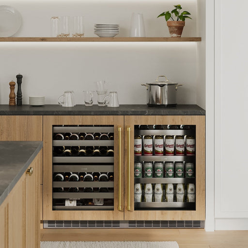 ZLINE Autograph Edition 24 in. Touchstone Dual Zone 44 Bottle Wine Cooler with Panel Ready Glass Door and Champagne Bronze Handle (RWDPOZ-24-CB)