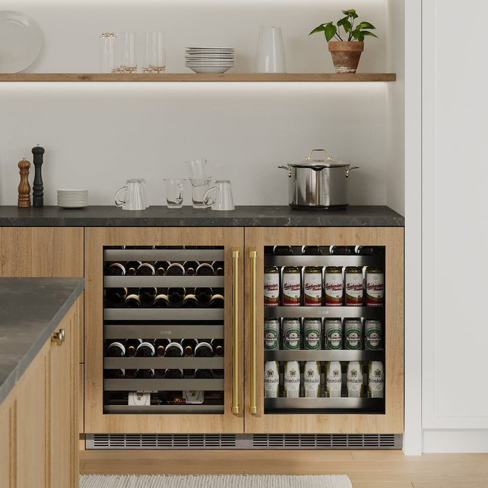 ZLINE Autograph Edition 24 in. Touchstone Dual Zone 44 Bottle Wine Cooler with Panel Ready Glass Door and Champagne Bronze Handle (RWDPOZ-24-CB)