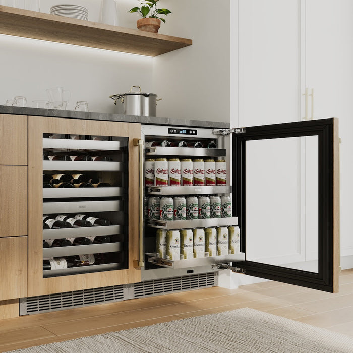 ZLINE Autograph Edition 24 in. Touchstone Dual Zone 44 Bottle Wine Cooler with Panel Ready Glass Door and Champagne Bronze Handle (RWDPOZ-24-CB)