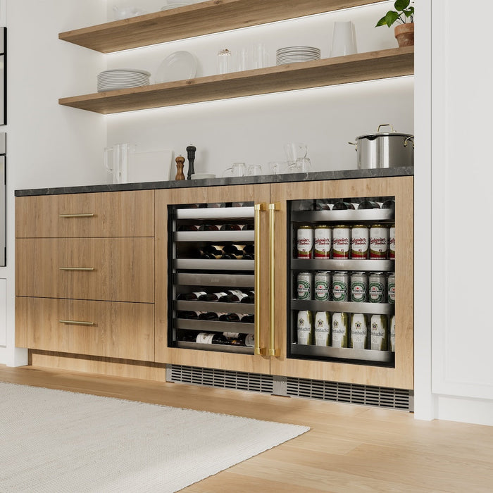 ZLINE Autograph Edition 24 in. Touchstone Dual Zone 44 Bottle Wine Cooler with Panel Ready Glass Door and Polished Gold Handle (RWDPOZ-24-G)