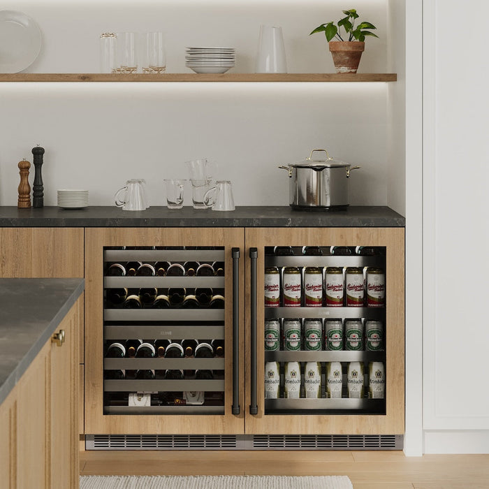 ZLINE Autograph Edition 24 in. Touchstone Dual Zone 44 Bottle Wine Cooler with Panel Ready Glass Door and Matte Black Handle (RWDPOZ-24-MB)