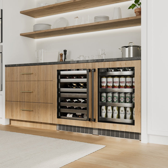 ZLINE Autograph Edition 24 in. Touchstone Dual Zone 44 Bottle Wine Cooler with Panel Ready Glass Door and Matte Black Handle (RWDPOZ-24-MB)
