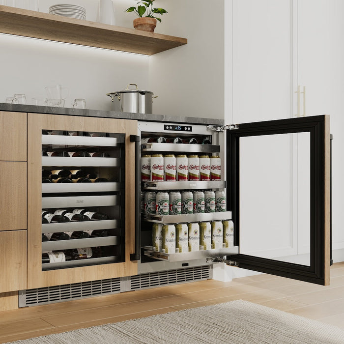ZLINE Autograph Edition 24 in. Touchstone Dual Zone 44 Bottle Wine Cooler with Panel Ready Glass Door and Matte Black Handle (RWDPOZ-24-MB)