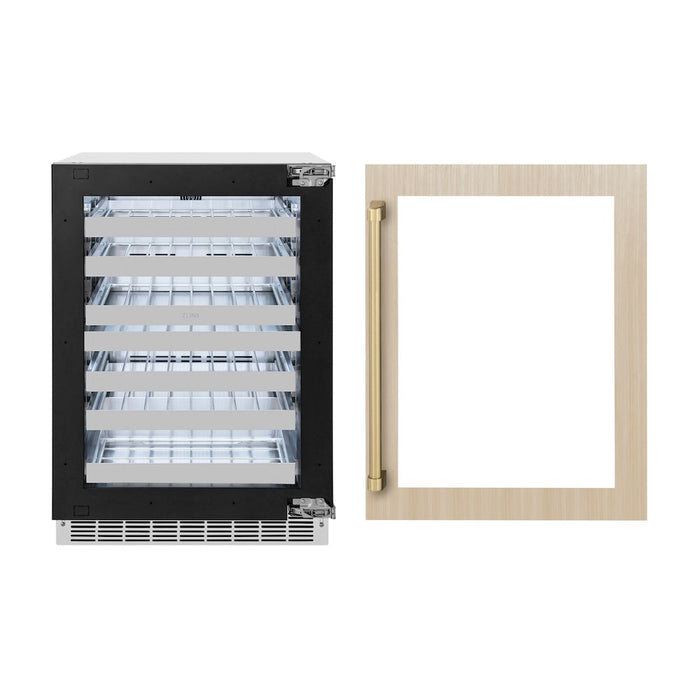 ZLINE Autograph Edition 24 in. Touchstone Dual Zone 44 Bottle Wine Cooler with Panel Ready Glass Door and Champagne Bronze Handle (RWDPOZ-24-CB)