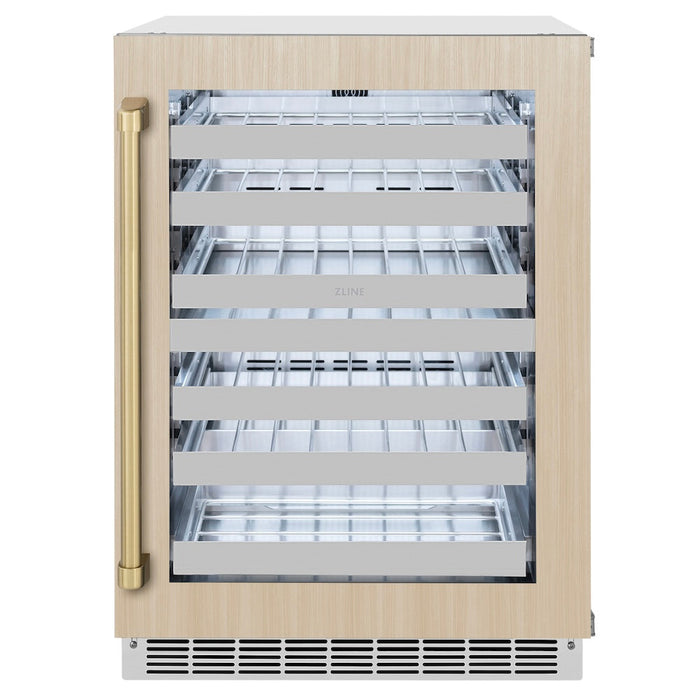 ZLINE Autograph Edition 24 in. Touchstone Dual Zone 44 Bottle Wine Cooler with Panel Ready Glass Door and Champagne Bronze Handle (RWDPOZ-24-CB)