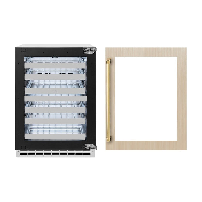 ZLINE Autograph Edition 24 in. Touchstone Dual Zone 44 Bottle Wine Cooler with Panel Ready Glass Door and Polished Gold Handle (RWDPOZ-24-G)