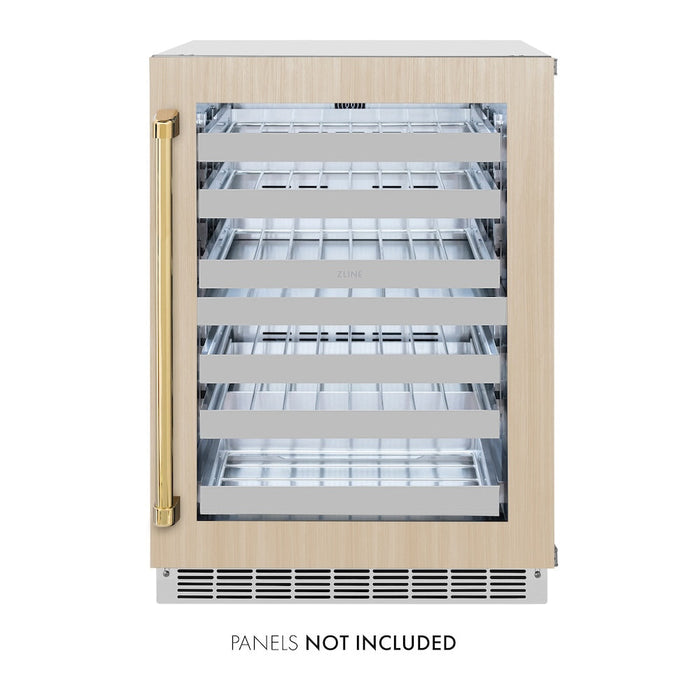 ZLINE Autograph Edition 24 in. Touchstone Dual Zone 44 Bottle Wine Cooler with Panel Ready Glass Door and Polished Gold Handle (RWDPOZ-24-G)