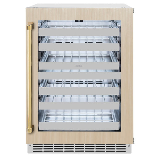 ZLINE Autograph Edition 24 in. Touchstone Dual Zone 44 Bottle Wine Cooler with Panel Ready Glass Door and Polished Gold Handle (RWDPOZ-24-G)