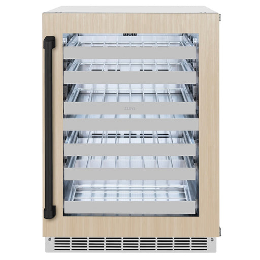 ZLINE Autograph Edition 24 in. Touchstone Dual Zone 44 Bottle Wine Cooler with Panel Ready Glass Door and Matte Black Handle (RWDPOZ-24-MB)