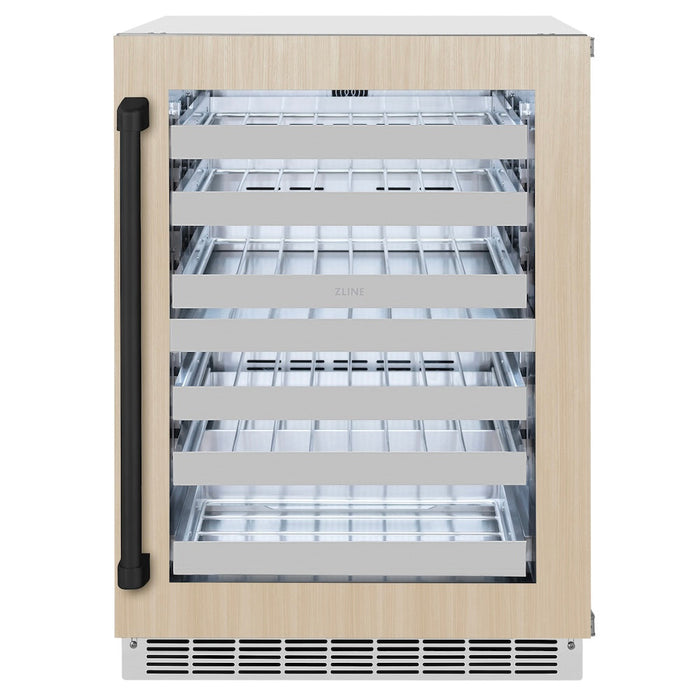 ZLINE Autograph Edition 24 in. Touchstone Dual Zone 44 Bottle Wine Cooler with Panel Ready Glass Door and Matte Black Handle (RWDPOZ-24-MB)