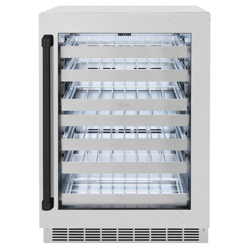 ZLINE Autograph Edition 24 in. Touchstone Dual Zone 44 Bottle Wine Cooler with Satin Stainless Steel Glass Door and Matte Black Handle (RWDOZ-SN-24-MB)