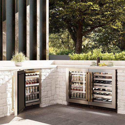 ZLINE Autograph Edition 24 in. Touchstone Dual Zone 44 Bottle Wine Cooler with Stainless Steel Glass Door and Polished Gold Handle (RWDOZ-GS-24-G)
