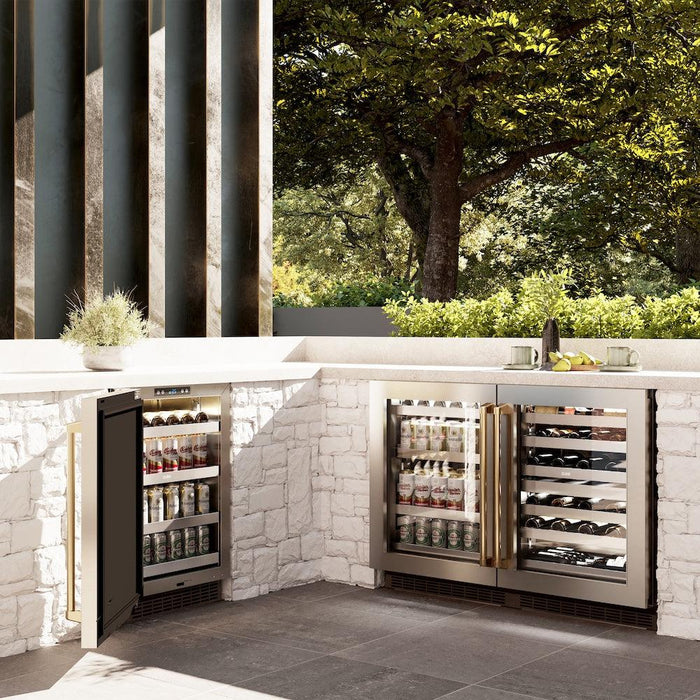 ZLINE Autograph Edition 24 in. Touchstone Dual Zone 44 Bottle Wine Cooler with Stainless Steel Glass Door and Polished Gold Handle (RWDOZ-GS-24-G)