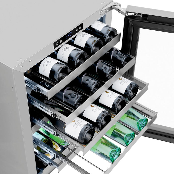 ZLINE Autograph Edition 24 in. Touchstone Dual Zone 44 Bottle Wine Cooler with Stainless Steel Glass Door and Champagne Bronze Handle (RWDOZ-GS-24-CB)