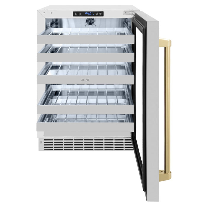 ZLINE Autograph Edition 24 in. Touchstone Dual Zone 44 Bottle Wine Cooler with Stainless Steel Glass Door and Champagne Bronze Handle (RWDOZ-GS-24-CB)