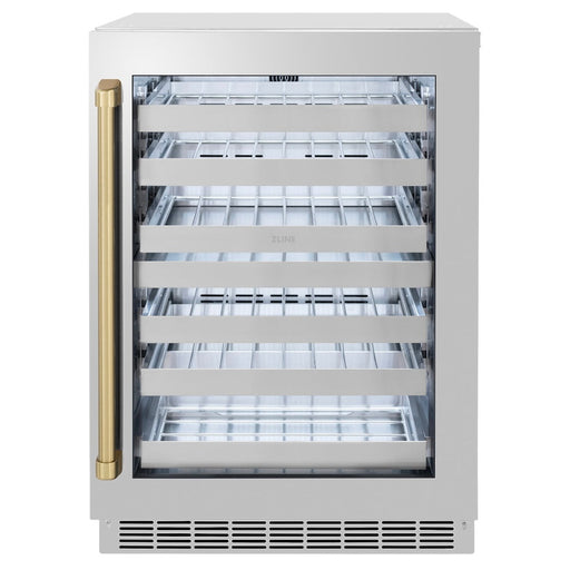 ZLINE Autograph Edition 24 in. Touchstone Dual Zone 44 Bottle Wine Cooler with Stainless Steel Glass Door and Champagne Bronze Handle (RWDOZ-GS-24-CB)