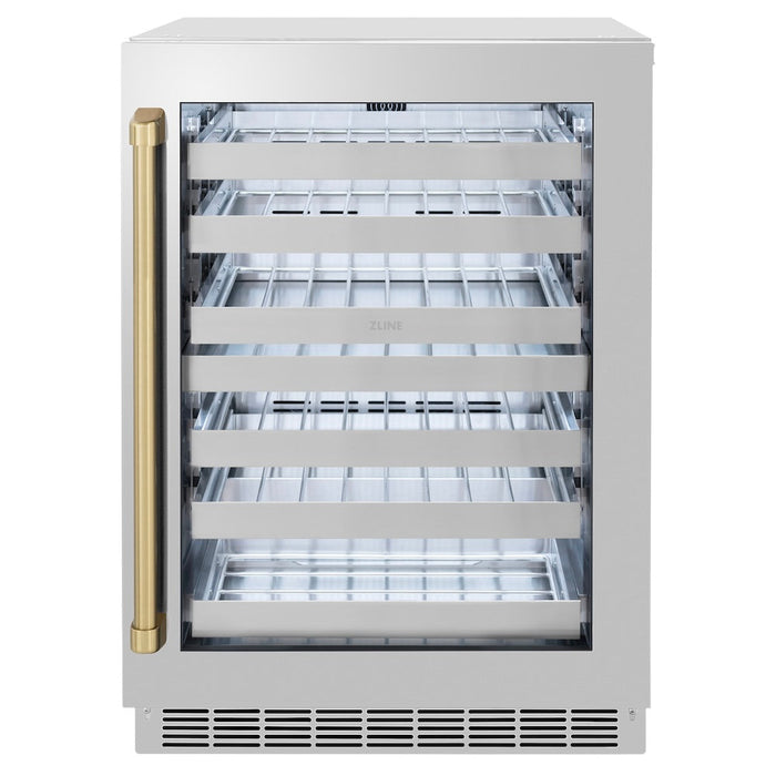 ZLINE Autograph Edition 24 in. Touchstone Dual Zone 44 Bottle Wine Cooler with Stainless Steel Glass Door and Champagne Bronze Handle (RWDOZ-GS-24-CB)