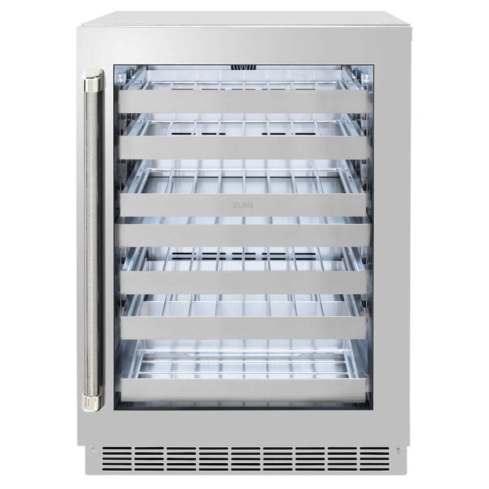 ZLINE Autograph Edition 24 in. Touchstone Dual Zone 44 Bottle Wine Cooler with Stainless Steel Glass Door and Polished Nickel Helix Handle (RWDOZS-24-KPN)