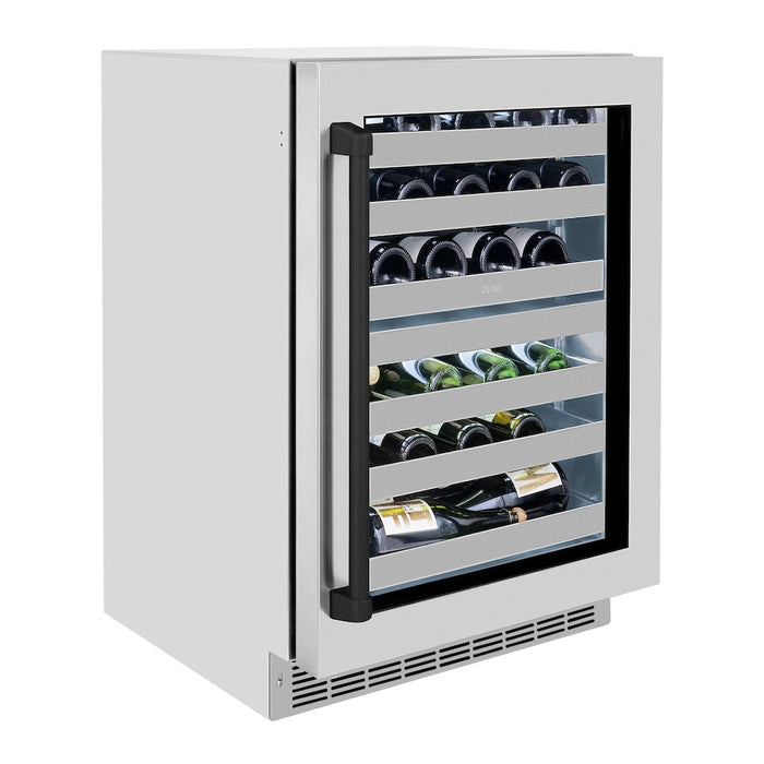 ZLINE Autograph Edition 24 in. Touchstone Dual Zone 44 Bottle Wine Cooler with Stainless Steel Glass Door and Matte Black Handle (RWDOZ-GS-24-MB)