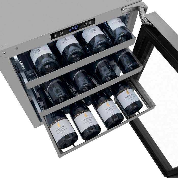ZLINE Autograph Edition 24 in. Touchstone Dual Zone 44 Bottle Wine Cooler with Stainless Steel Glass Door and Matte Black Handle (RWDOZ-GS-24-MB)