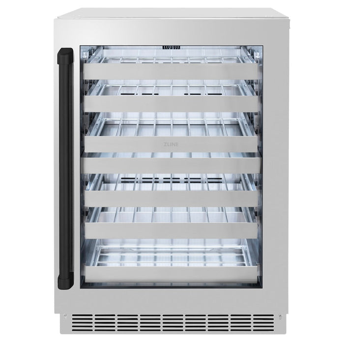 ZLINE Autograph Edition 24 in. Touchstone Dual Zone 44 Bottle Wine Cooler with Stainless Steel Glass Door and Matte Black Handle (RWDOZ-GS-24-MB)