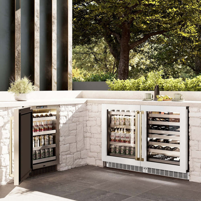 ZLINE Autograph Edition 24 in. Touchstone Dual Zone 44 Bottle Wine Cooler with White Matte Glass Door and Champagne Bronze Handle (RWDOZ-WM-24-CB)