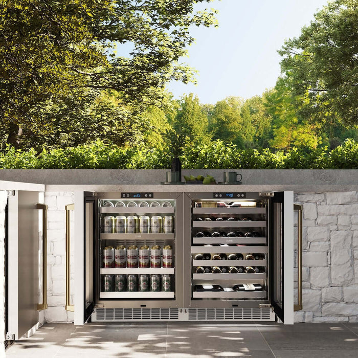 ZLINE Autograph Edition 24 in. Touchstone Dual Zone 44 Bottle Wine Cooler with White Matte Glass Door and Polished Gold Handle (RWDOZ-WM-24-G)