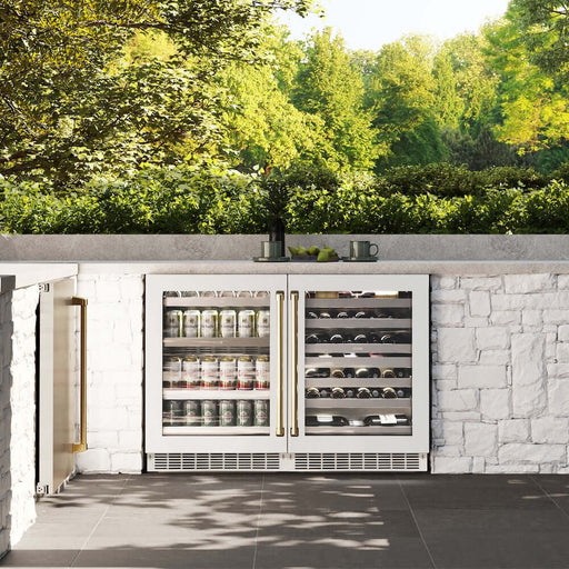 ZLINE Autograph Edition 24 in. Touchstone Dual Zone 44 Bottle Wine Cooler with White Matte Glass Door and Polished Gold Handle (RWDOZ-WM-24-G)
