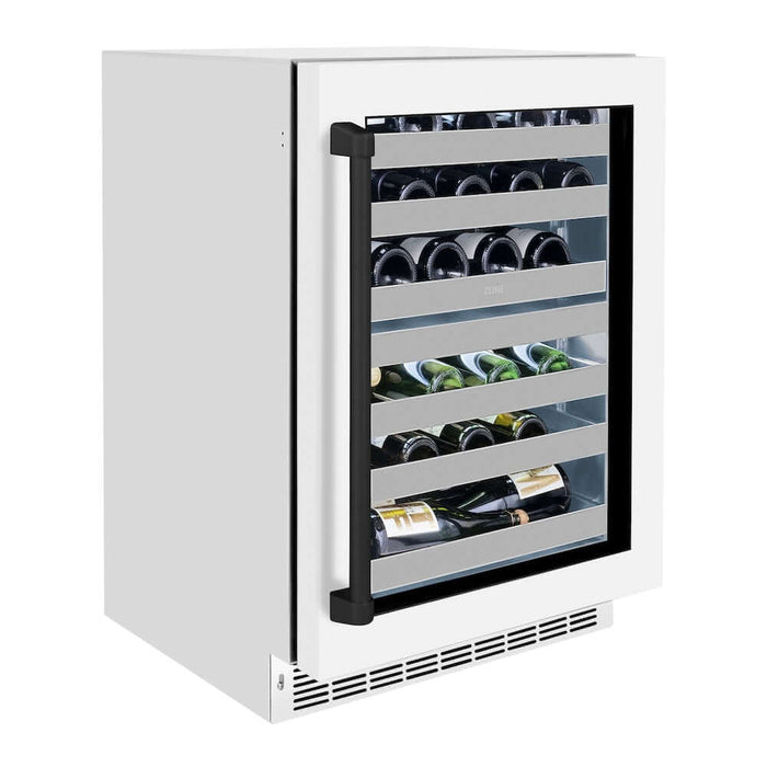 ZLINE Autograph Edition 24 in. Touchstone Dual Zone 44 Bottle Wine Cooler with White Matte Glass Door and Matte Black Handle (RWDOZ-WM-24-MB)
