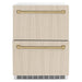 ZLINE Autograph Edition 24 in. Touchstone 168 Can Outdoor-Rated Dual Refrigerator Drawer with Panel-Ready Doors and Champagne Bronze Handles (RDSPOZ-24-CB)