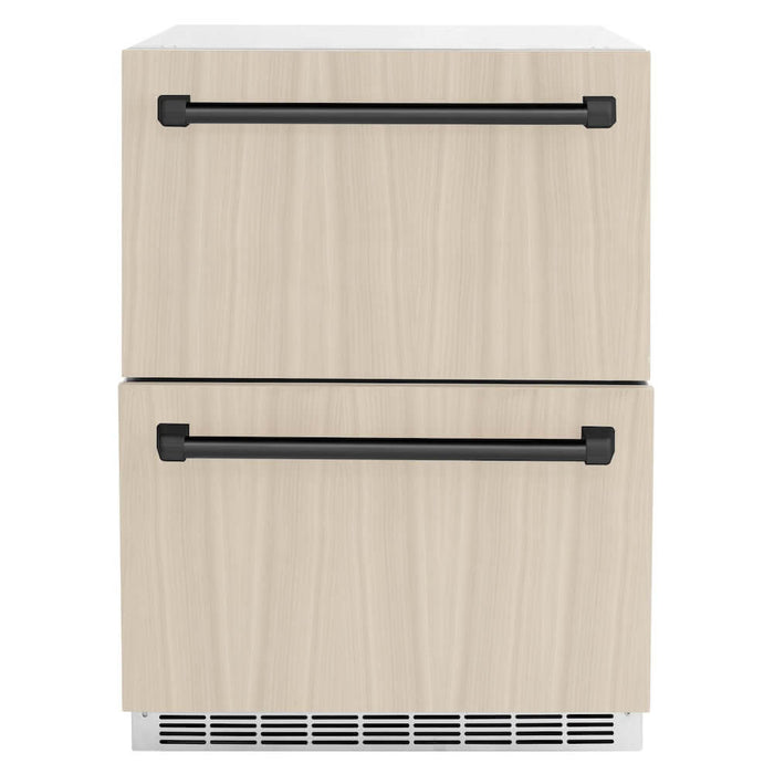 ZLINE Autograph Edition 24 in. Touchstone 168 Can Outdoor-Rated Dual Refrigerator Drawer with Panel-Ready Doors and Matte Black Handles (RDSPOZ-24-MB)