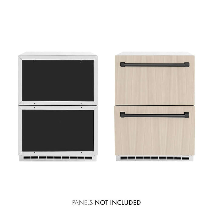 ZLINE Autograph Edition 24 in. Touchstone 168 Can Outdoor-Rated Dual Refrigerator Drawer with Panel-Ready Doors and Matte Black Handles (RDSPOZ-24-MB)