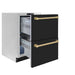ZLINE Autograph Edition 24 in. Touchstone 168 Can Outdoor-Rated Dual Refrigerator Drawer with Black Matte Doors and Champagne Bronze Handles (RDSOZ-BLM-24-CB)