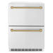 ZLINE Autograph Edition 24 in. Touchstone 168 Can Outdoor-Rated Dual Refrigerator Drawer with Stainless Steel Doors and Champagne Bronze Handles (RDSOZ-ST-24-CB)
