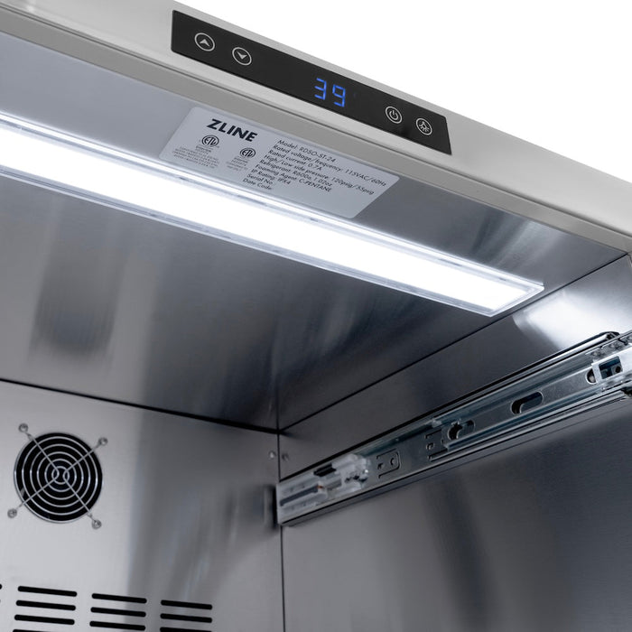 ZLINE Autograph Edition 24 in. Touchstone 168 Can Outdoor-Rated Dual Refrigerator Drawer with Stainless Steel Doors and Polished Gold Helix Handles (RDSOZ-ST-24-KG)